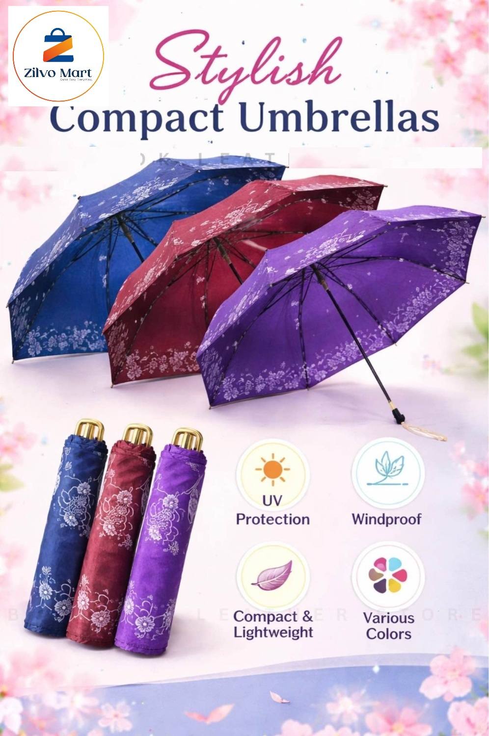 Floral Compact Small Size Travel Umbrella