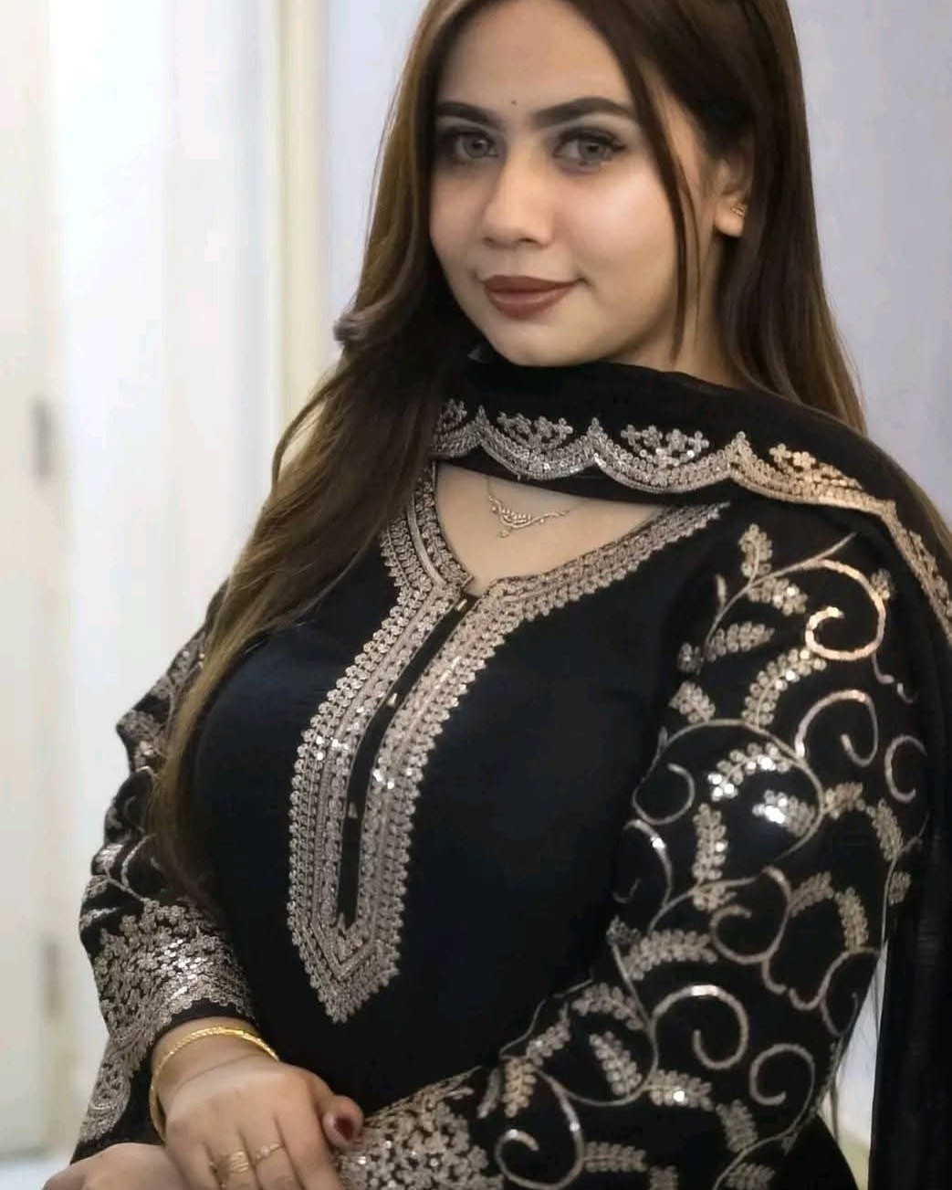 Eid coolection Premium Soft Jorjet With sequence embroidery Three Piece  002
