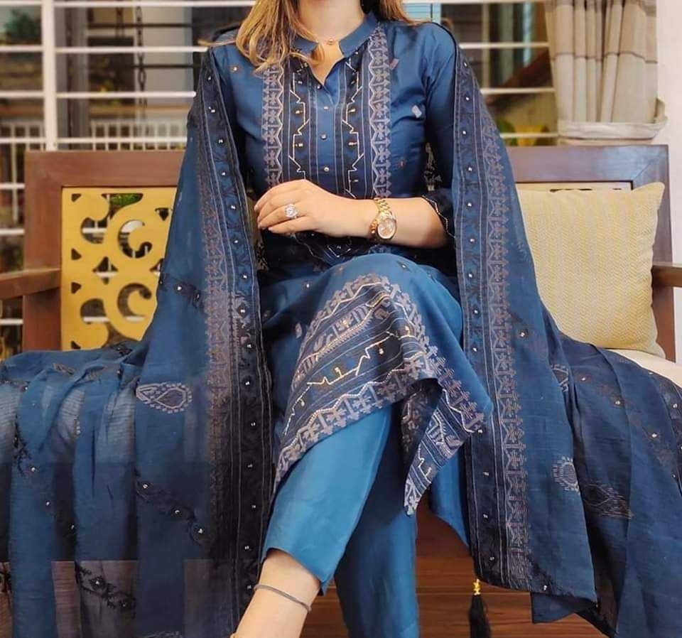 Unstich Block Print Three Piece 001