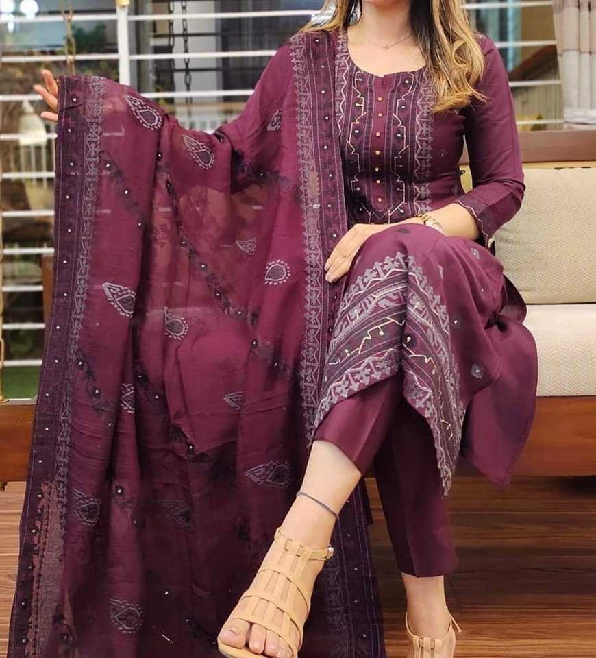 Unstich Block Print Three Piece 003